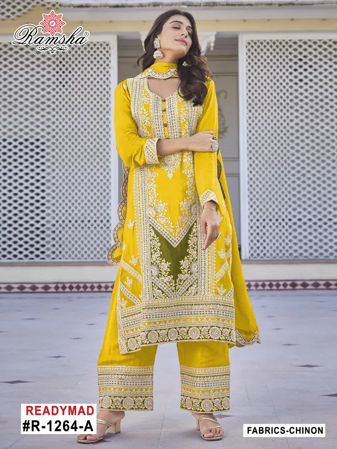 R 1264 Nx  A To D By Ramsha Chinon Pakistani Readymade Suits Suppliers In India